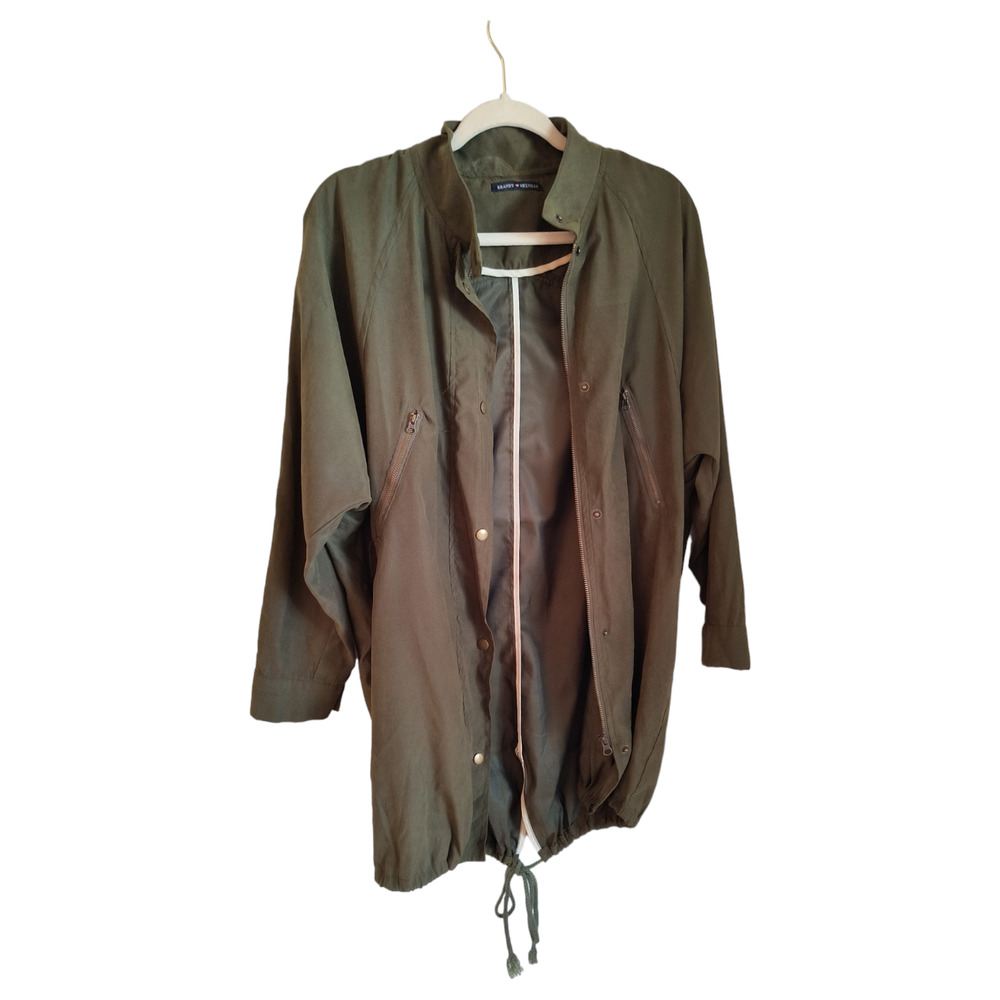 Brandy Melville Full Zip Terylene Jacket Women's Sz L Olive Green Zip Pockets